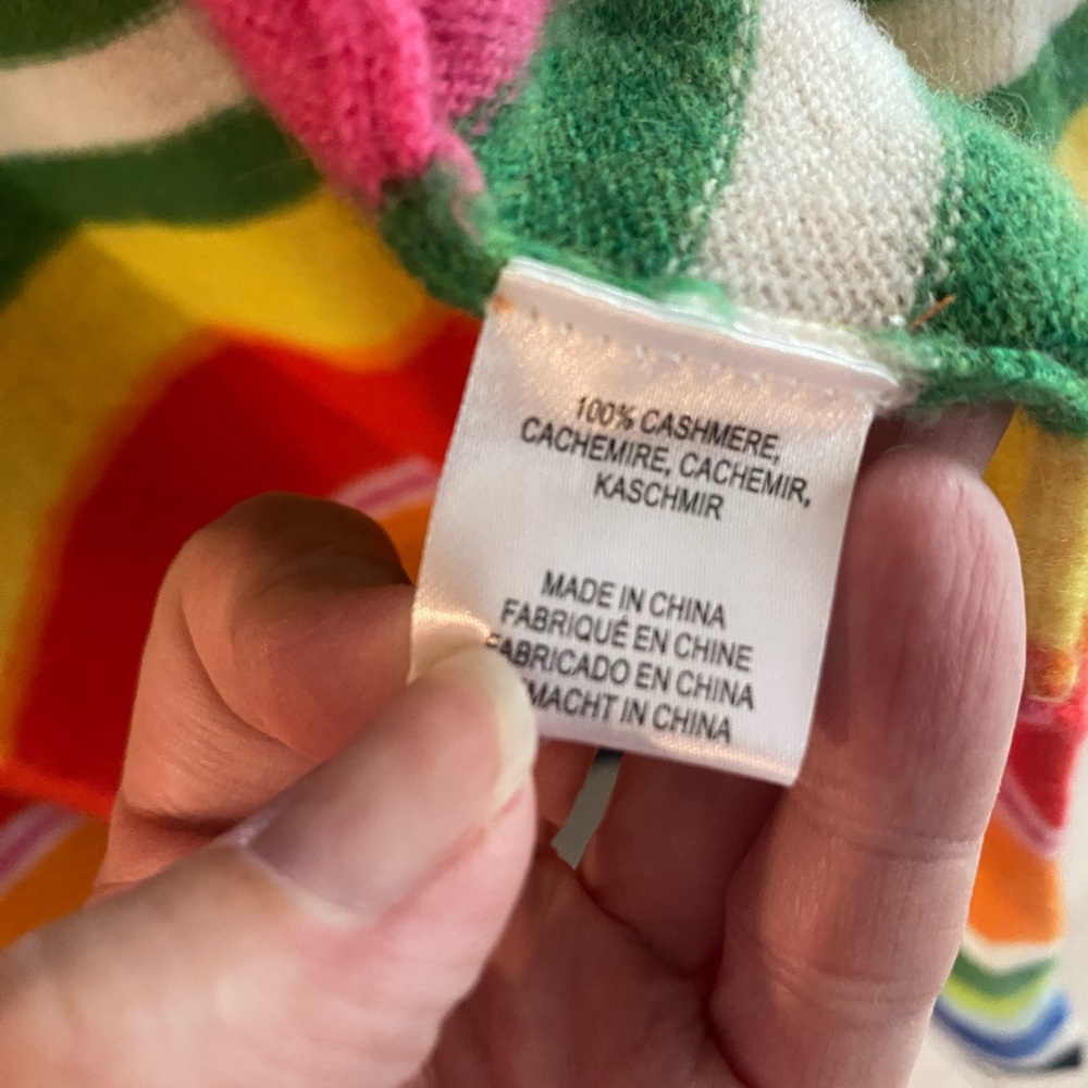 Minnie Rose Multicolored Striped Cashmere Cardigan Sweater NWT Large - Picture 6 of 6